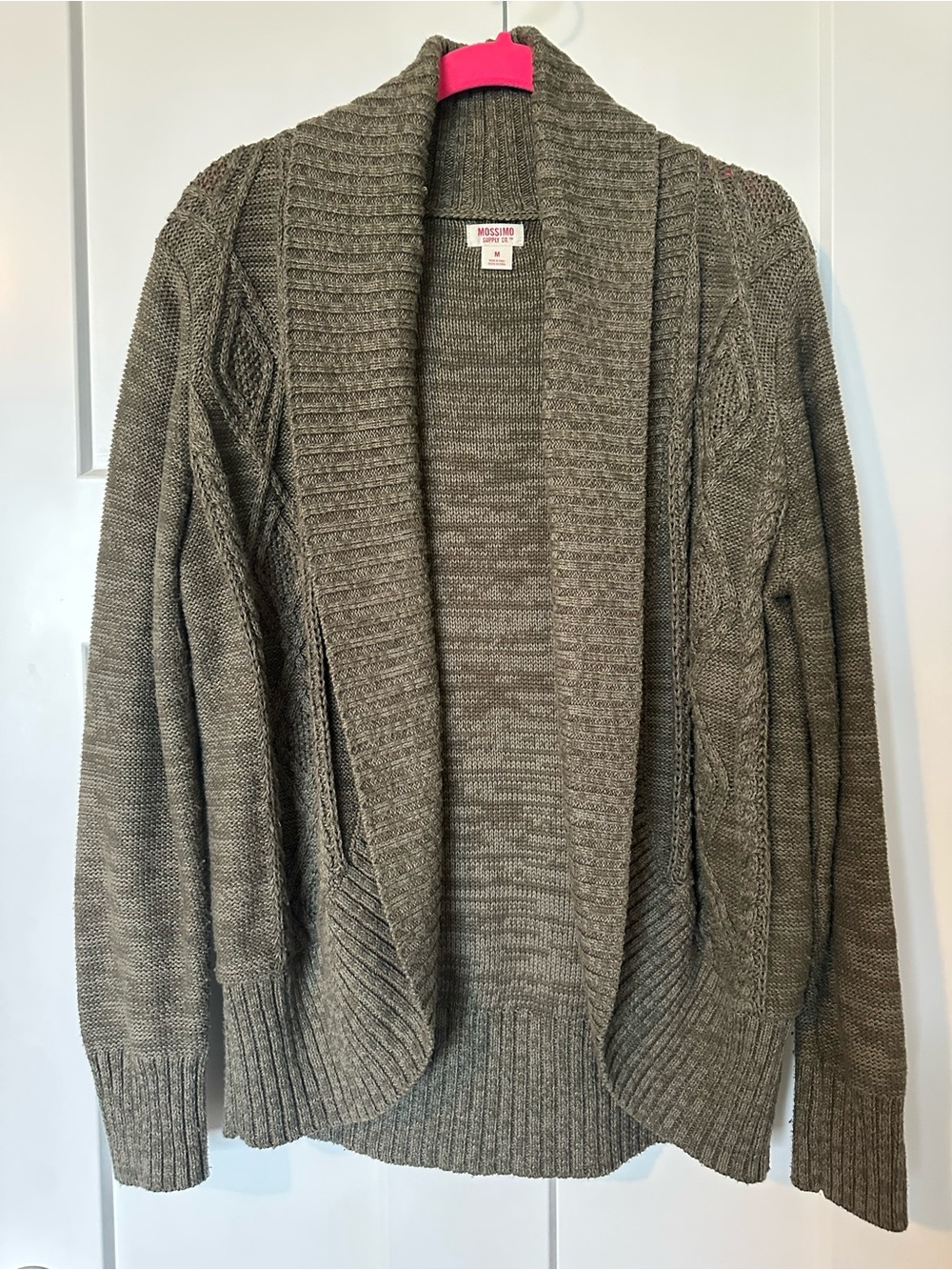 Mossimo Supply Co. Olive Cable Knit Open Cardigan
